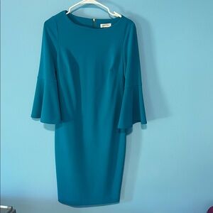 Calvin Klein Teal Bell Sleeve Sheath Dress